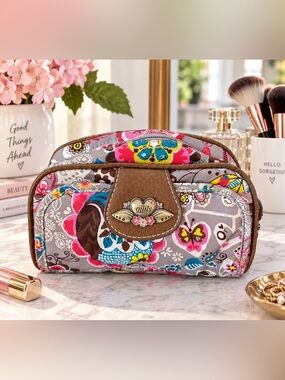 Oilily Floral Butterfly Cosmetic Makeup Bag Organizer Pouch